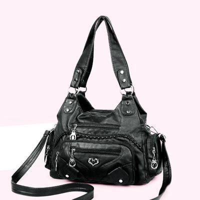 Modische Robuste Mädchen-Motorradtasche für Damen - Großes Fassungsvermögen, Handgewaschen, Used-Look, Umhängetasche
