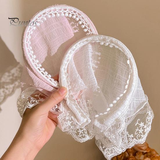 Kvinner pannebånd rutete trykk Blondesøm Trekantskjerf Sklisikkert pannebånd Pastoral stil Hårbøyle Hårtilbehør