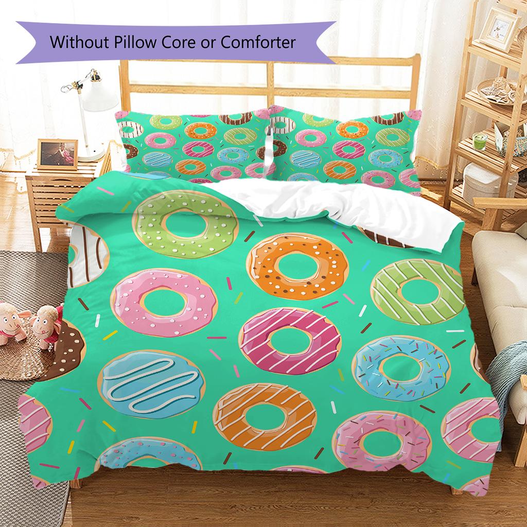 Donuts Pattern Bedding Quilt Set Quilt Cover Pillowcase Home Decoration Gift (1 * duvet cover + 2 * pillowcase, without core)