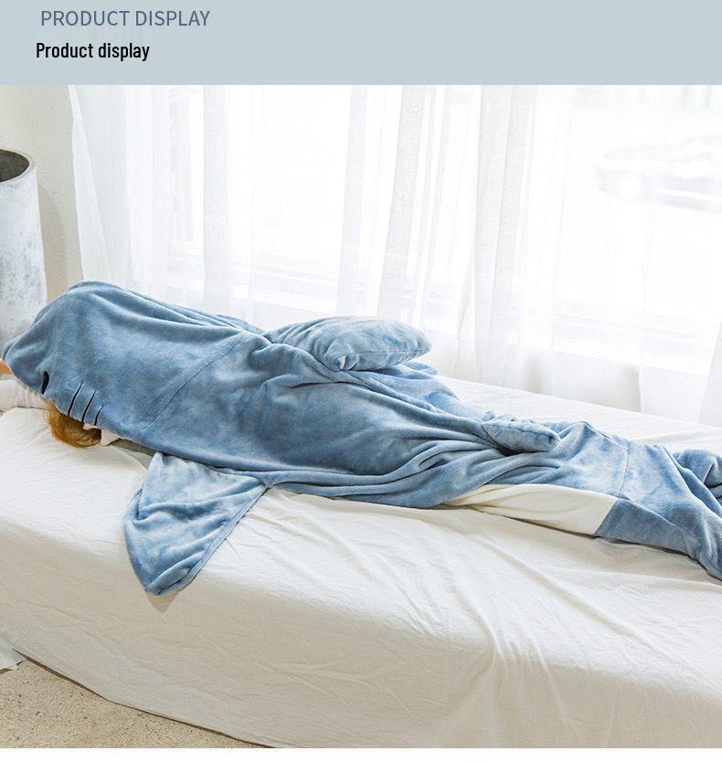 Sac de Dormit din Flanel cu Glugă de Rechin și Pijamale Cosplay - Salopetă All-in-One Caldă și Moale