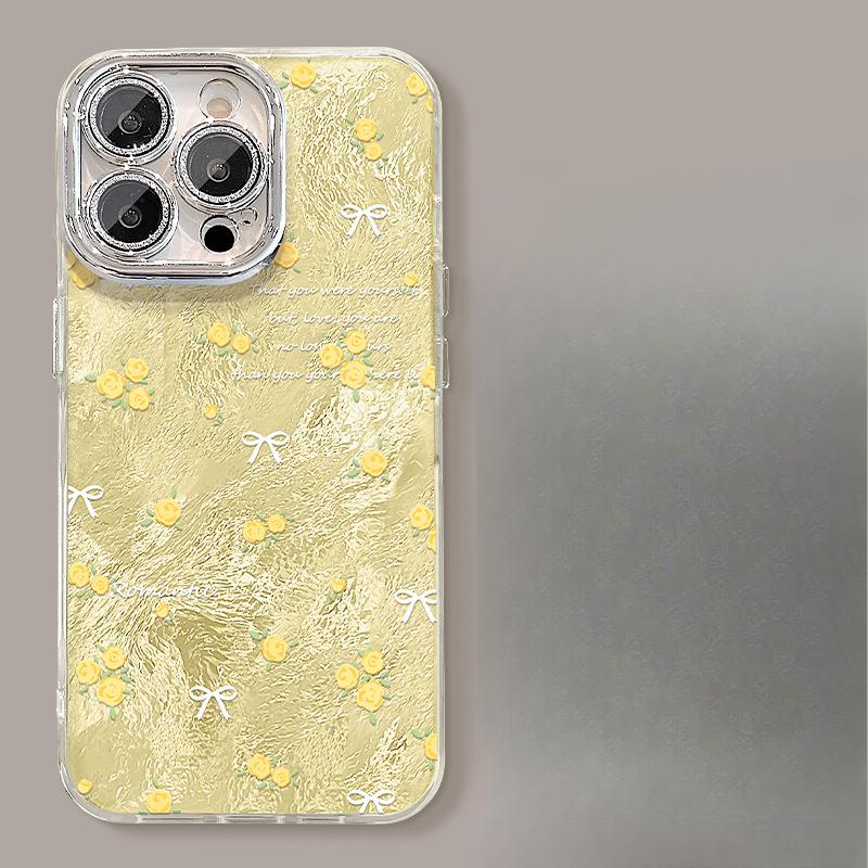 Pink Florals Suitable for Apple 16pro Glacier Pattern Mobile Phone Case 15 Full-inclusive Lens Film 14 Spring and Summer 13 Small Fresh X
