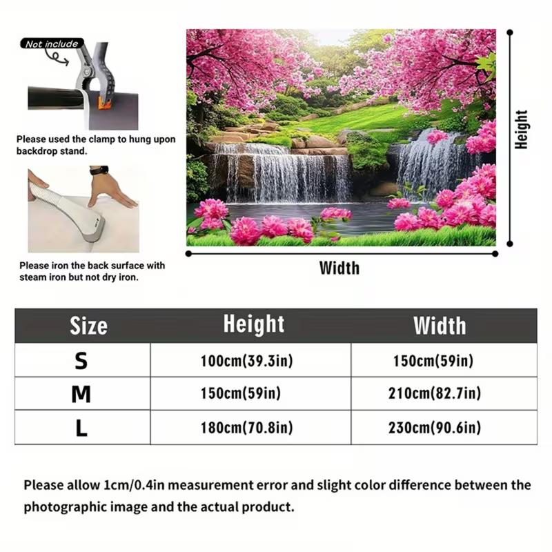 2D Vibrant Pink Flower Waterfall Backdrop for Studio & Party Decoration