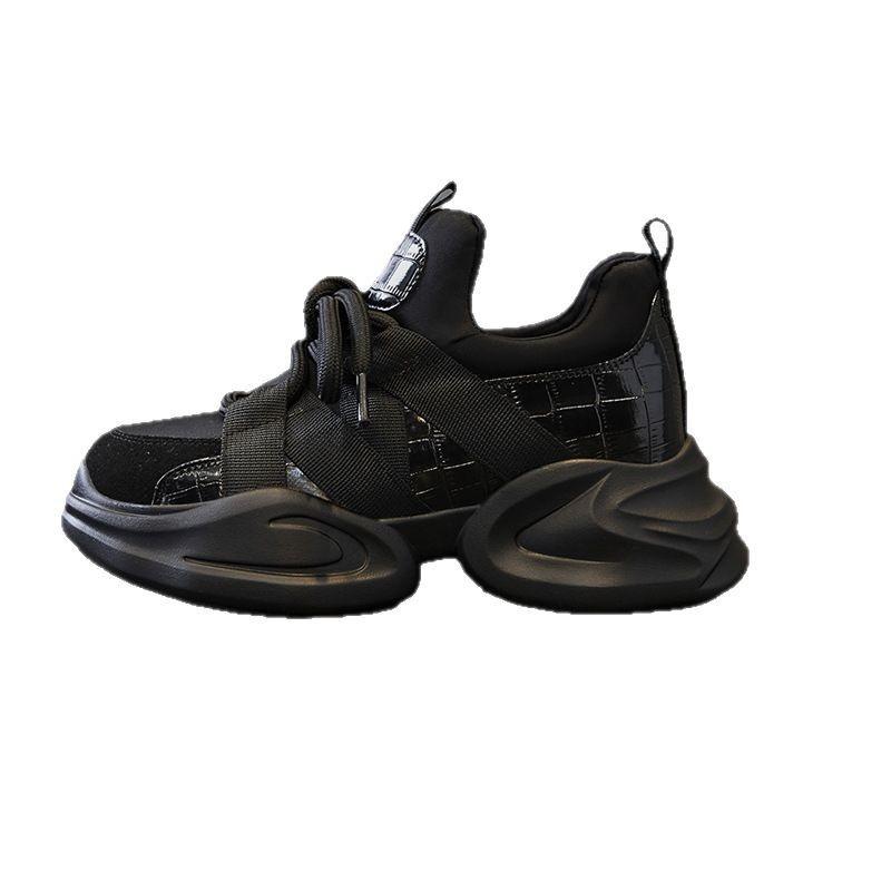 Damen Schuhe mit kleinem Innenhöhenzuwachs, vielseitige Leder-Dad-Schuhe, Frühling und Sommer neu, dicksohlige, leichte, lässige Sportschuhe