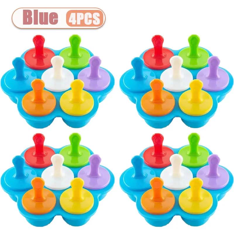 1/2/4 יחידות 7 חורים עשה זאת בעצמך תבנית פלסטיק לגלידה, מכין כדורי גלידה, תבניות לפופסיקל, כלי עזר לאביזרים למטבח ביתי לפירות שייק לתינוק