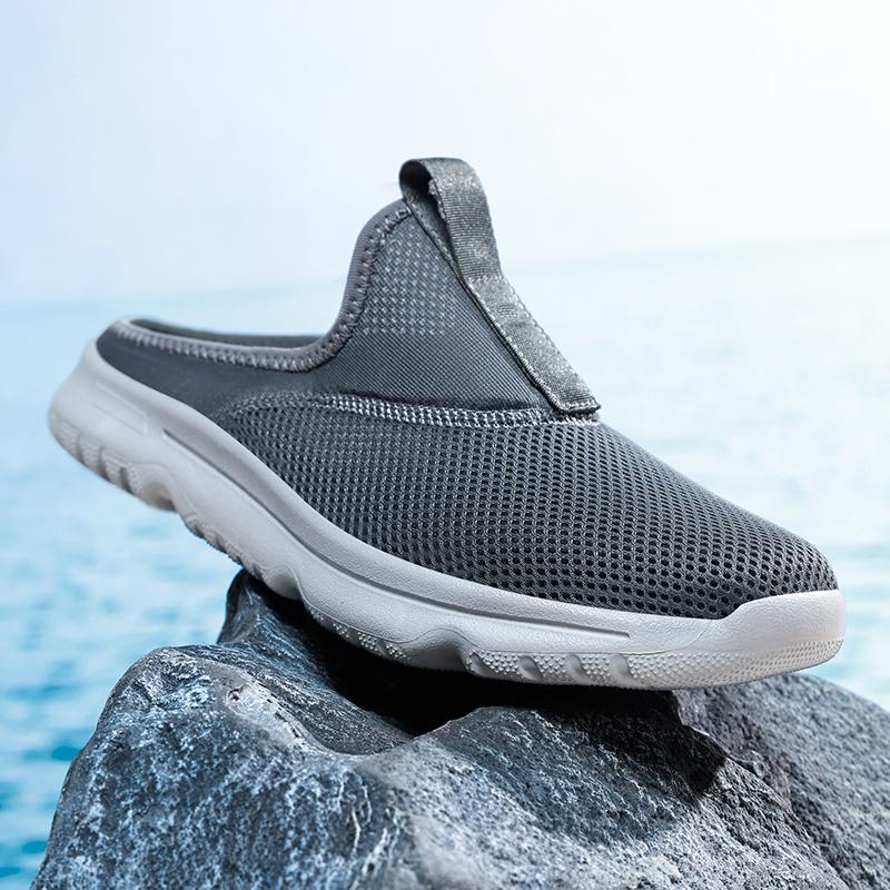 36-46 Unisex Slippers Men's Half Slippers Mesh Meter-breathable Men's Black Mueller Shoes