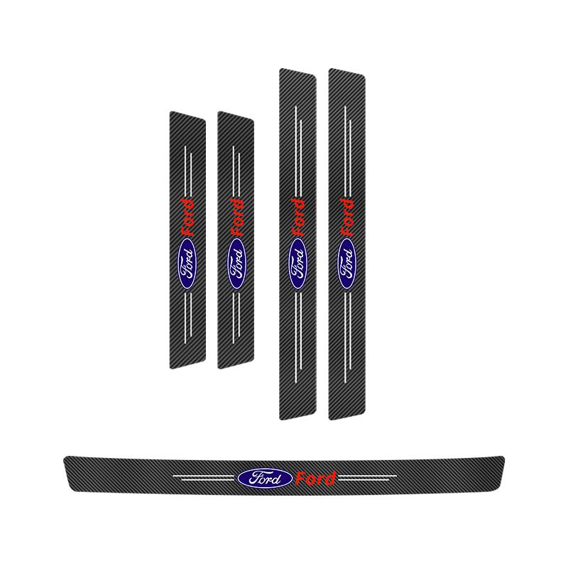 1/4/5Pcs Carbon Fiber Leather Car Door Sill Protector Strip For Ford ST Line Focus Mustang Fiesta Puma Ranger Kuga MK7 MAX F150 GX2