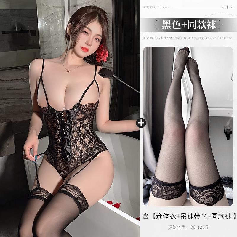 New sexy lace perspective waist onesie cross strap hot temptation sexy lingerie women