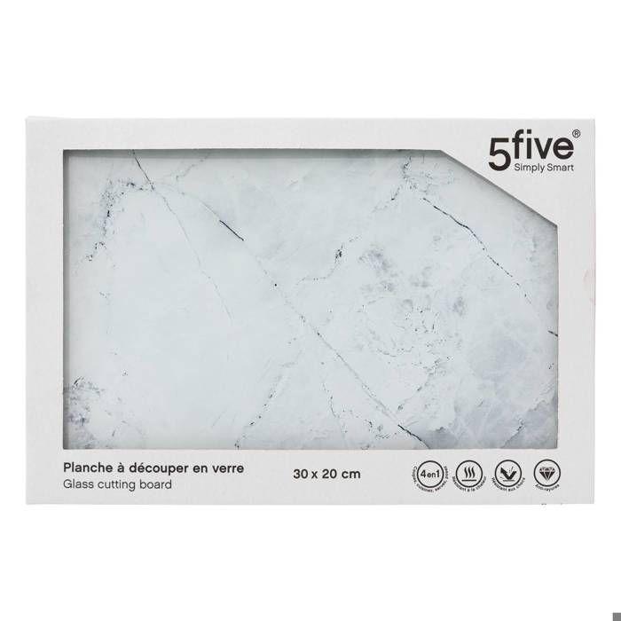Planche à découper - 5 FIVE SIMPLY SMART - Verre trempé - 30x20 cm - Effet marbre blanc - Hygiénique