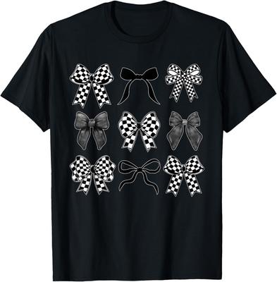 Coquette Bow Checkered Flag Race Car Racing Women Cute T-Shirt Unisex T-Shirt