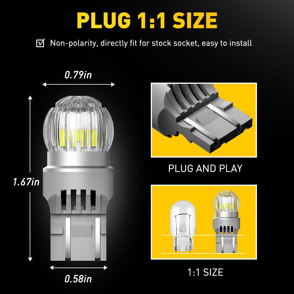 2x AUXITO T20 7443 7440 W21W W21/5W LED Bulb DRL Parking Reverse Lamp Stop Brake Signal Light White/Red/Yellow 12V 360° Lighting Dome Lights 6
