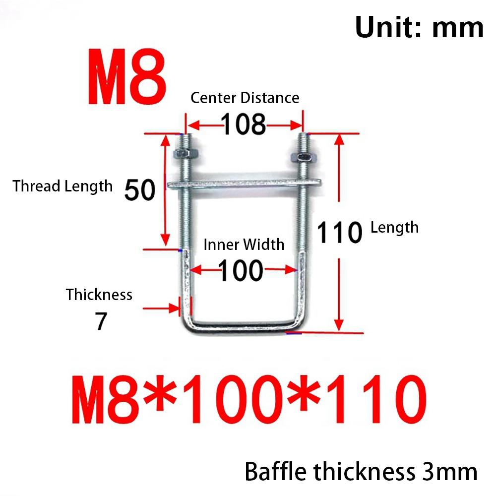 1Pcs With Baffle Pipe U-clamp Screws Right Angle U-bolt New Square Bolt for Square Tube