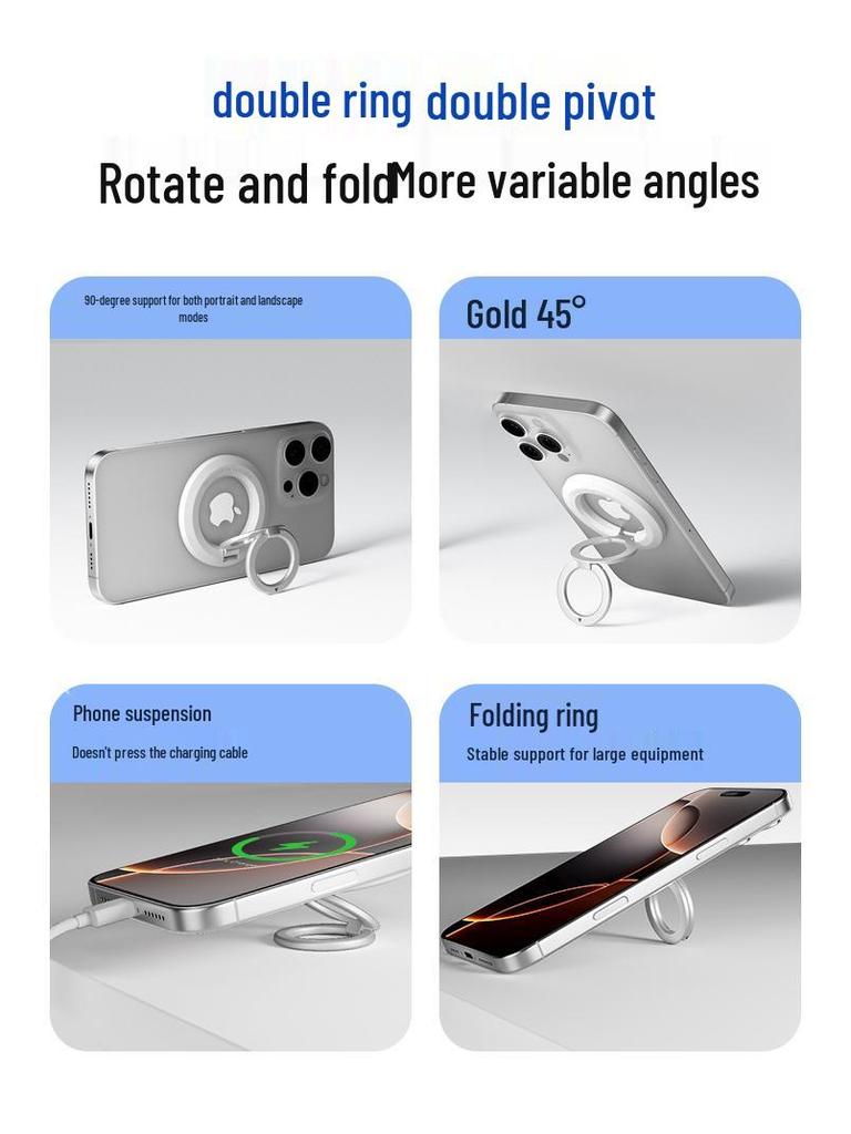 Magnetic 360° Rotating Dual-Sided Phone Holder with Folding Ring Support