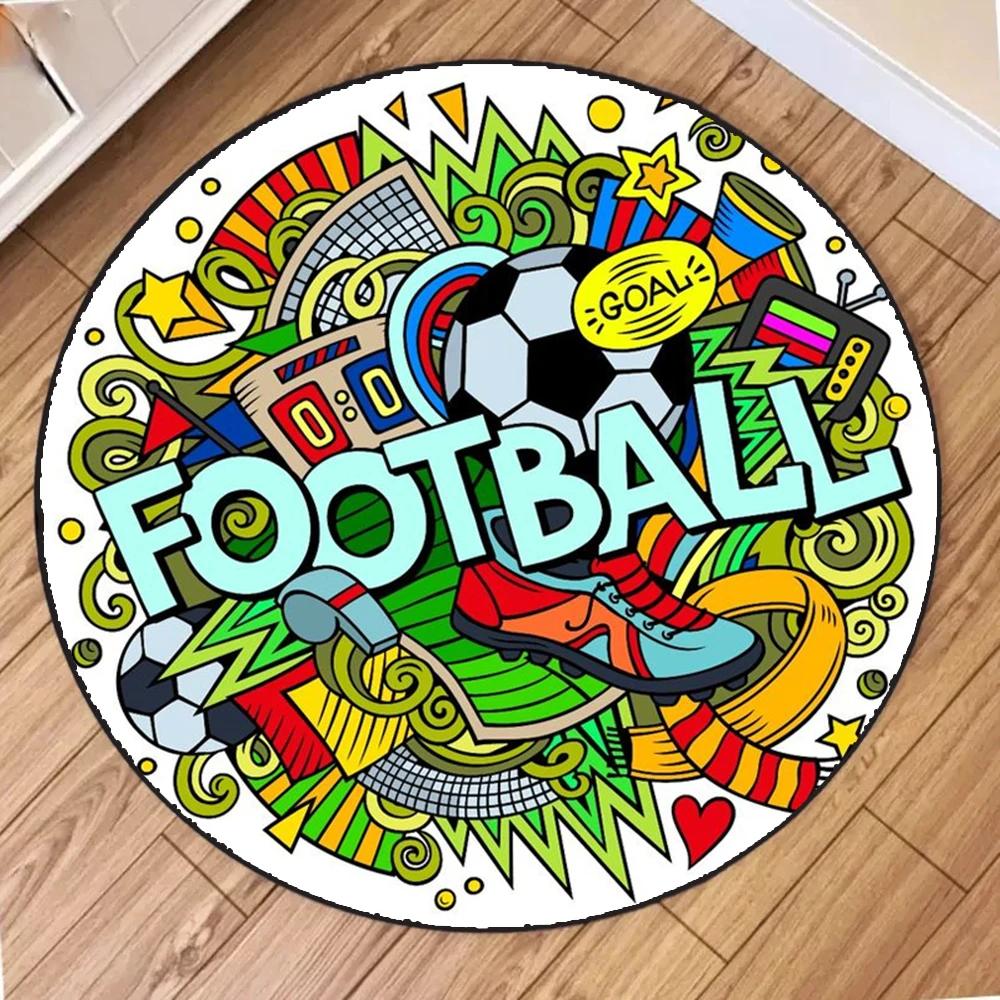 Football-Themed Round Rug Machine Washable Indoor Outdoor Mat Use Perfect for Office Bedroom Laundry Room Stain Resistant Rugs