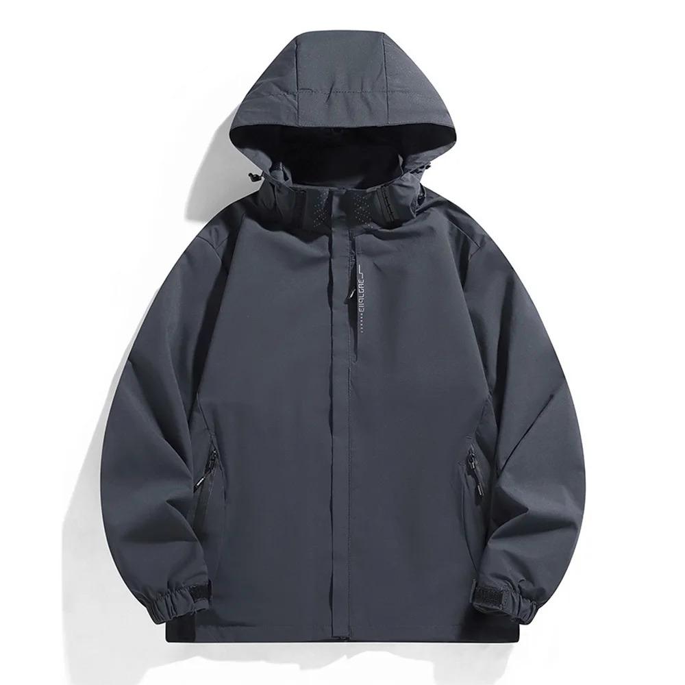 Men's Waterproof Breathable Hooded Windbreaker with EXPLORE Chest Pocket - Loose Fit Multi-Color Outdoor Jacket