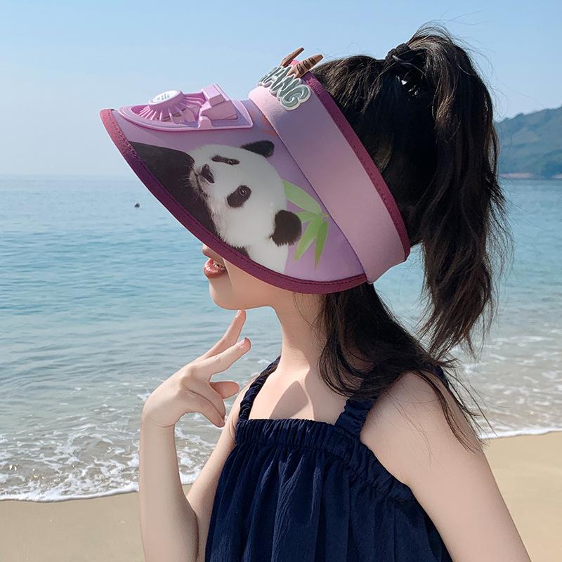 Baby Fan Summer Cartoon Big Hat with Fan Sun Protection Sky Top Children Hat Brim and Sun Hat Cute