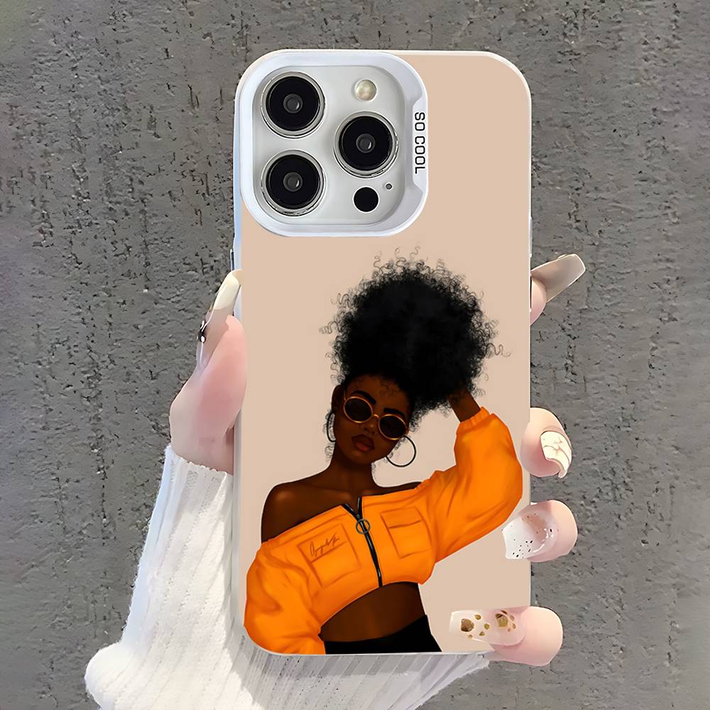 Black Girl A-Afro Phone Case For iPhone 17,16,15,14,13,12,11,Pro,XS,Max,Plus,Mini,SE White Candy Matte Shockproof Cover