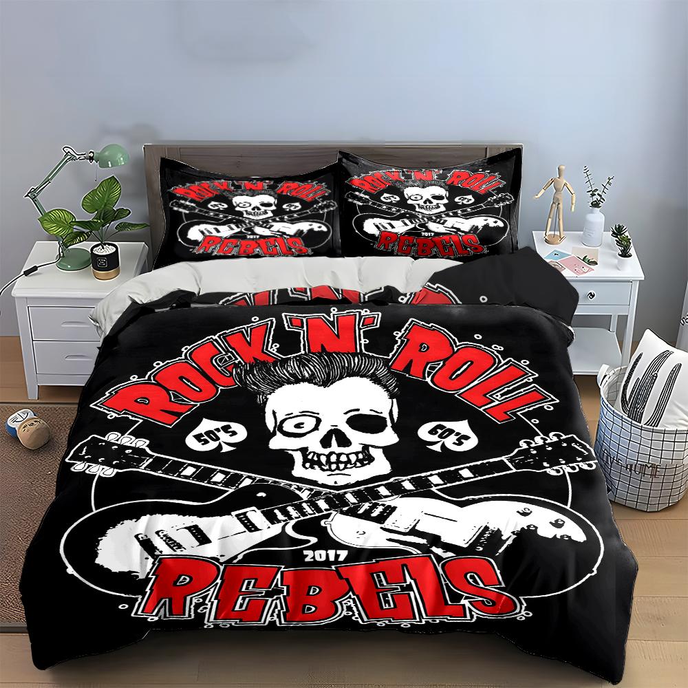 Rock 'N' Roll Rebels Skull Design Set Bedding set (1 duvet cover, 2 pillowcases, duvet not included)