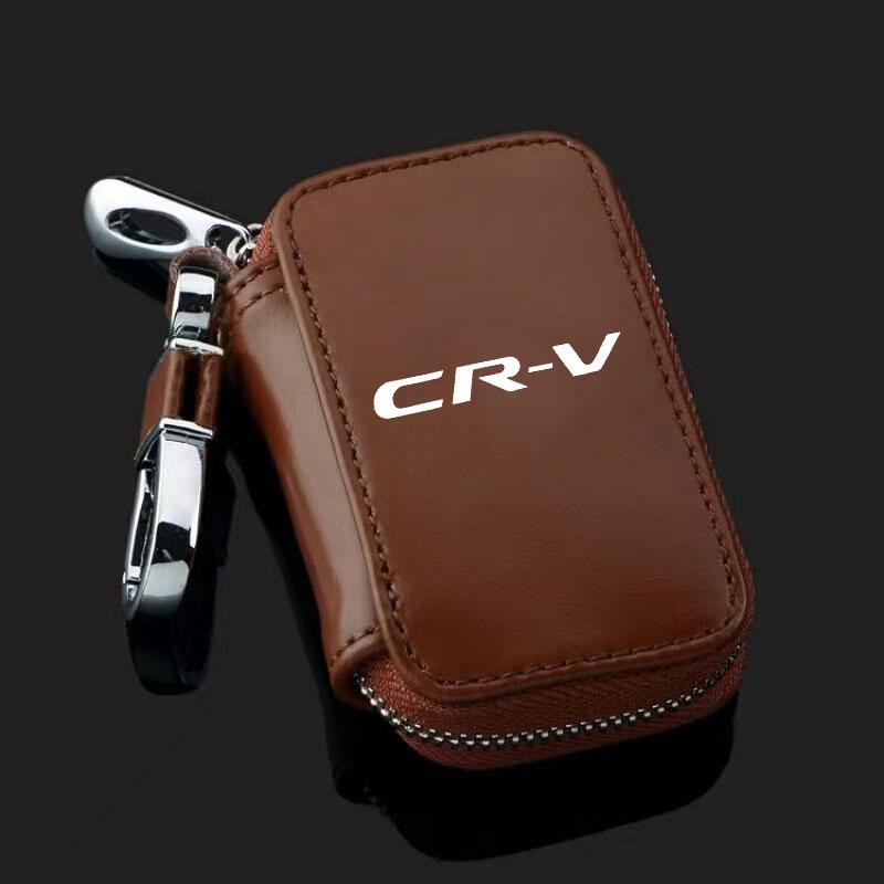 

For Honda CRV CR-V 2018 2015 2016 2017 2019 2020 Genuine Leather Car Key Fob Case Cover Keychain Zipper Bag Protection Shell коричневий