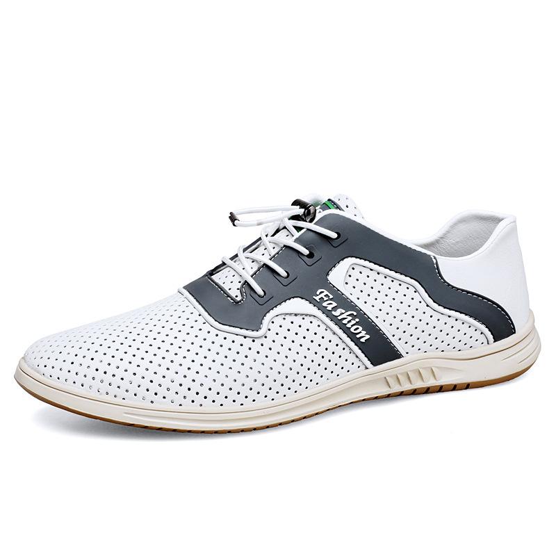 Men's Shoes Hole Elastic Band Breathable Trend Sports Outdoor Men's Hollow Casual Leather Shoes