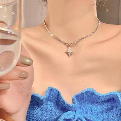 Eight-Pointed Star Choker Necklace - Luxury Clavicle Chain, High-End Design, Trendy Celebrity Accessory