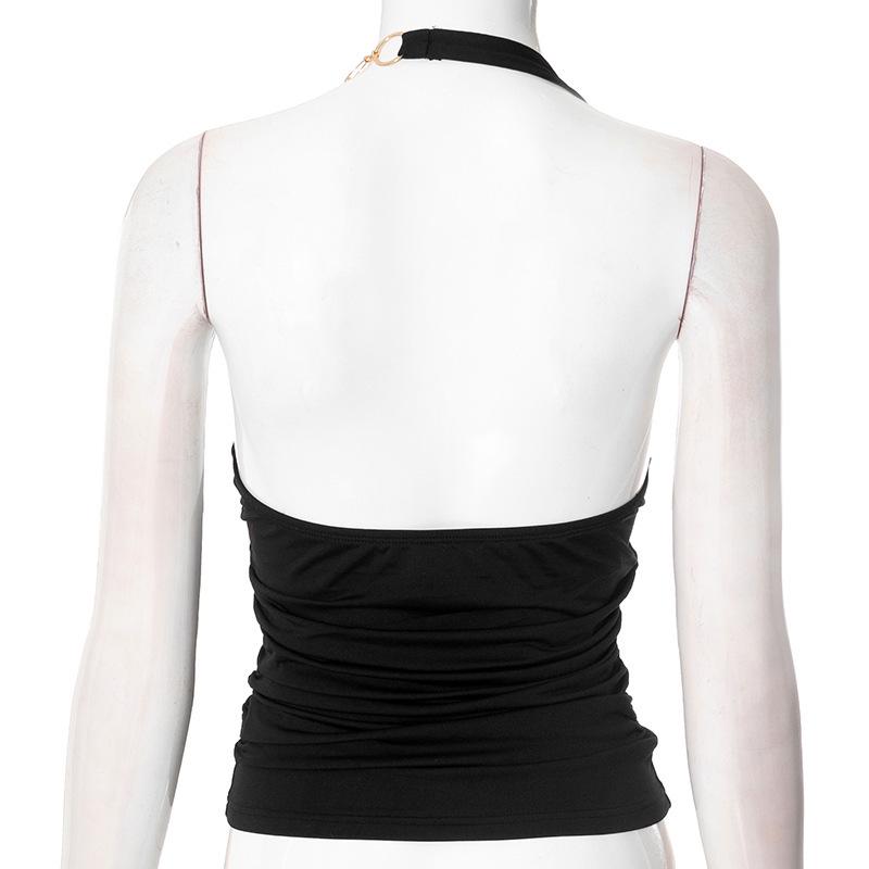 Y25TP001 Cross-Border Women's Sleeveless V-Neck Sexy Ring Halter Top for Spring/Summer