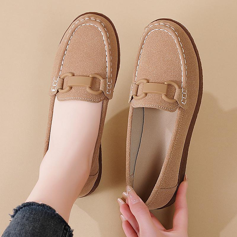Elegant Women's Flat Shoes Cow Suede Walking Driving Shoes Slip-on Flats Soft Loafers Mother Shoes