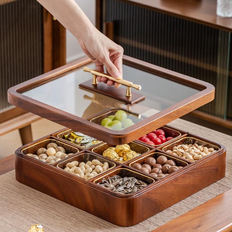 Luxury Chinese Style Solid Wood 9-Compartment Serving Tray