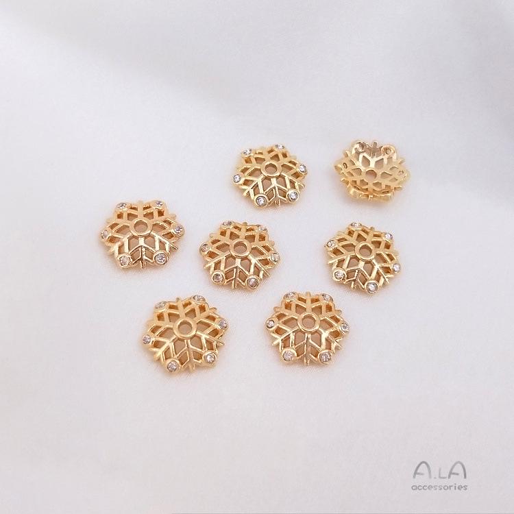 Capuchón de Cuentas de Flor y Copo de Nieve de Circonita Relleno de Oro de 14K para Pulseras DIY