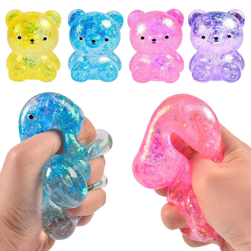 Fidget Bear Toy Squishys Glitter Gummy Bear Needoh Glitter Squishy Cube Stress Squeeze Toy Splat Decompressions Vent Squeeze Toy