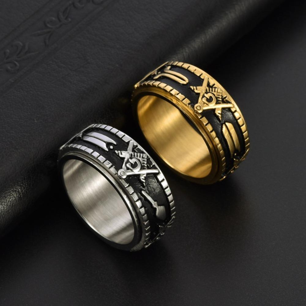 Rotating Titanium Steel Ring Stackable Punk Jewelry for Men Vintage Gothic Style Finger Ring