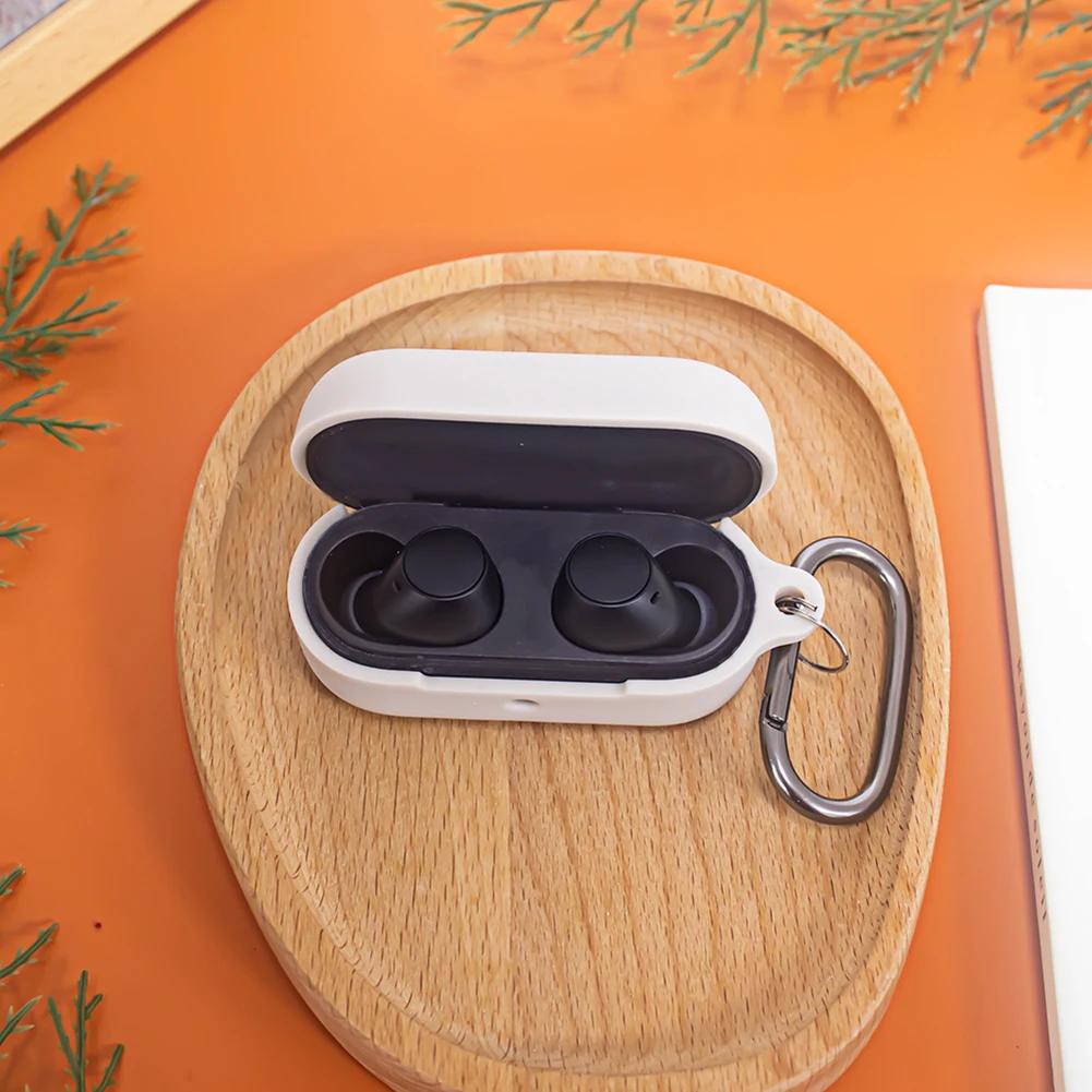 Silicone Case Earphone Case Cover with Carabiner Wireless Earbuds Charging Box Protective Shell for Sony WF-C510 Charging Case