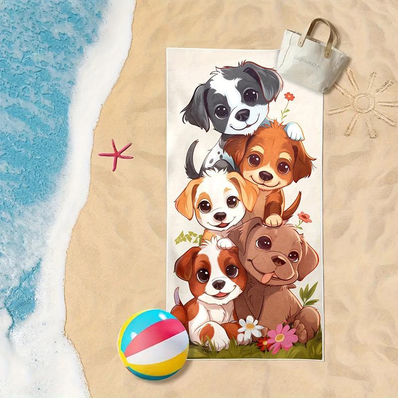 Asciugamano da Spiaggia con Design di Cucciolo Carino, Tinta Unita, Protezione Solare e Antivento, Adatto per Piscina, Campeggio, Coperta da Viaggio