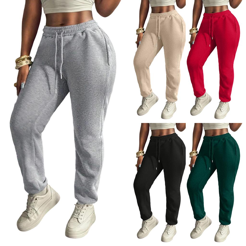 Women's Color Casual Joggers with Elastic Waist and Drawstring, Pockets