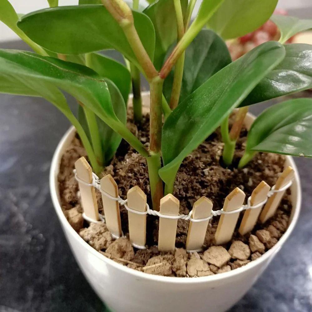 Natural Wood Micro Landscape Fence Customizable Miniature Picket Fence Flower Pots