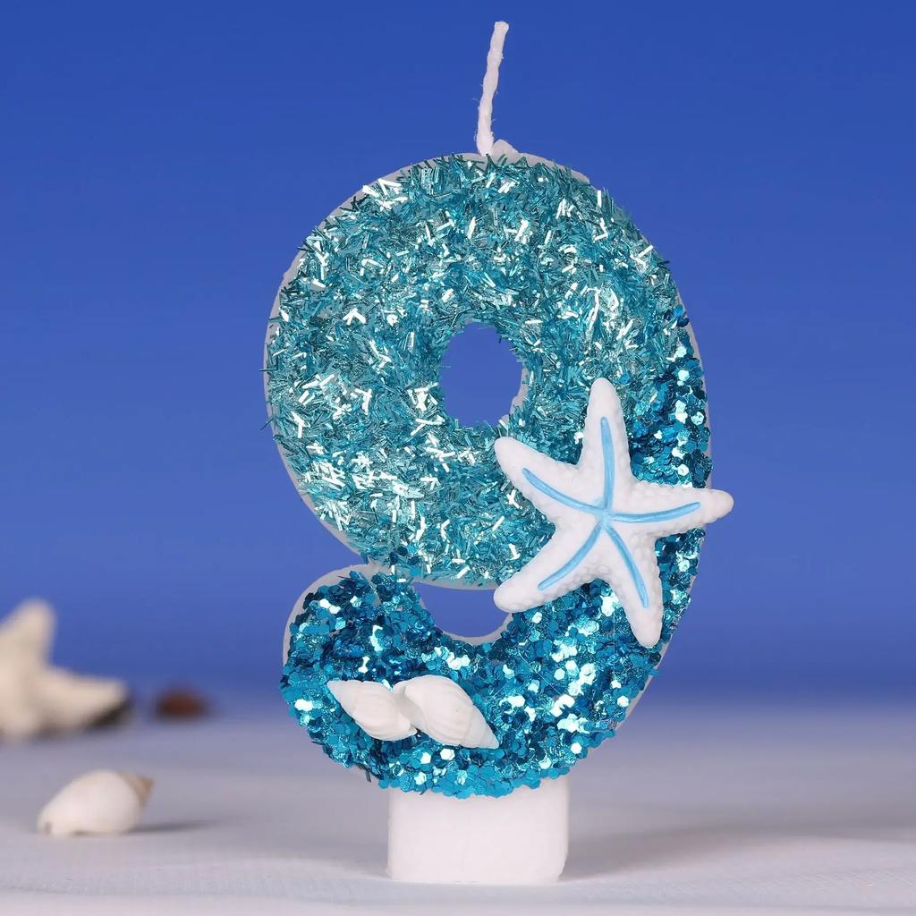 Starfish Conch Shell Glitter Number Birthday Candles Cake Toppers Birthday Wedding Birthday Digital Cakes Dessert Decor