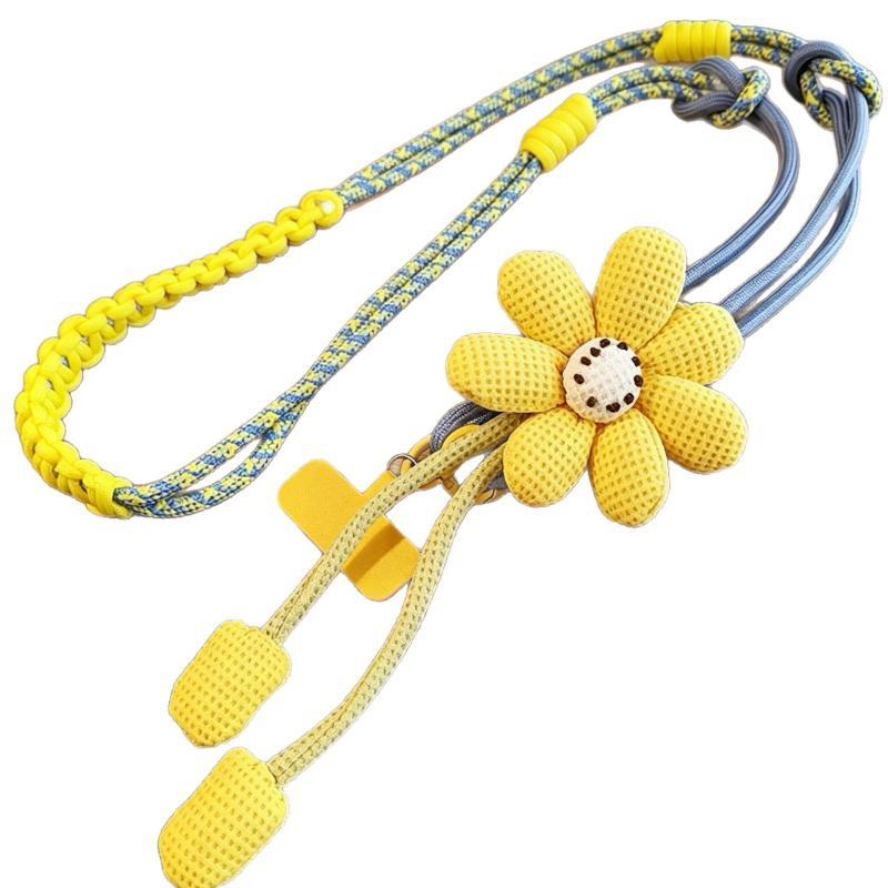 1Pcs Cute Flower Decor Adjustable Phone Lanyard Durable Braided Strap For Daily Outing Shopping Travel Anti Lost Accessory