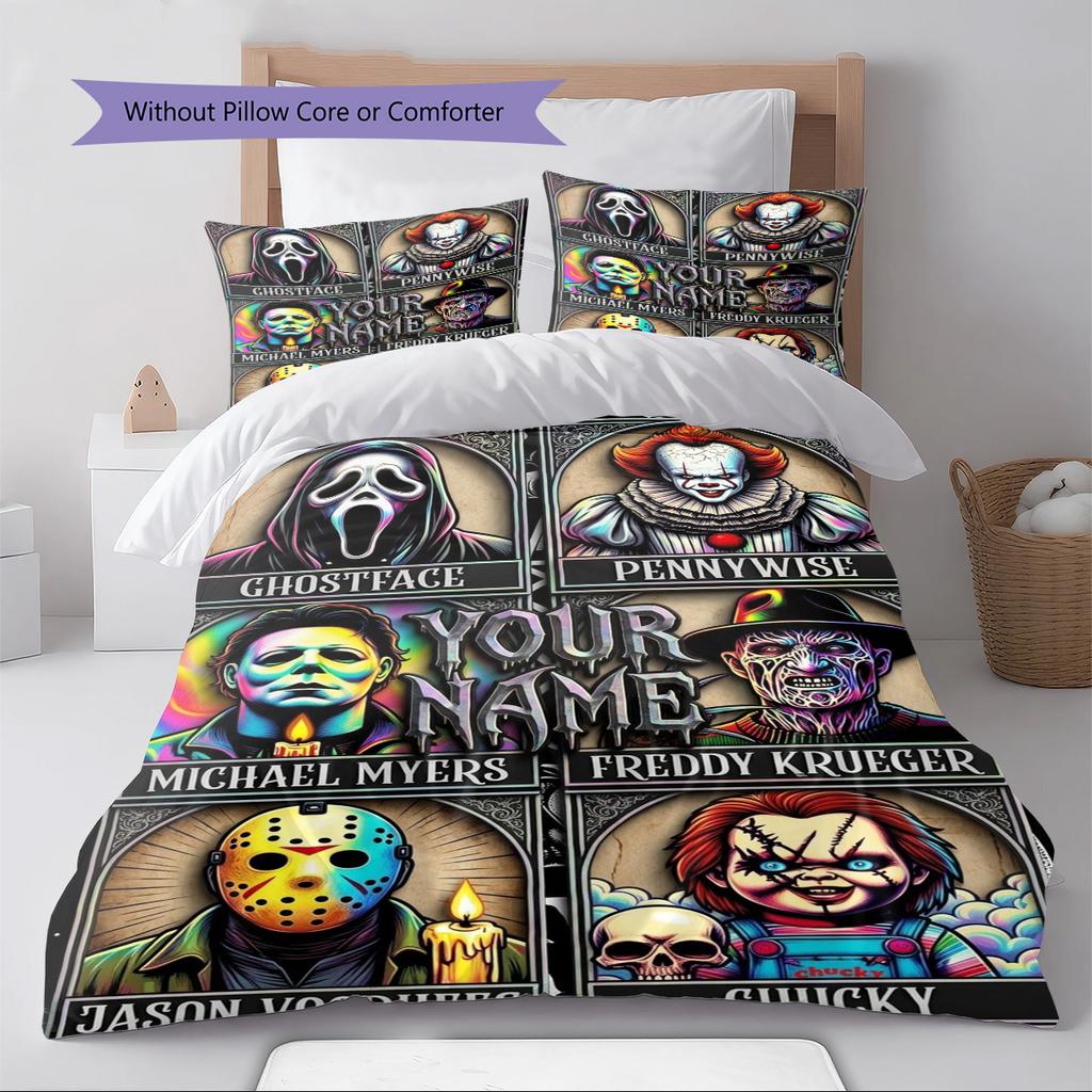 Name Custom Horror Halloween Pattern Bedding Set Quilt Cover Pillowcase Home Decor Gift (1 * duvet cover + 2 * pillowcase, without core)