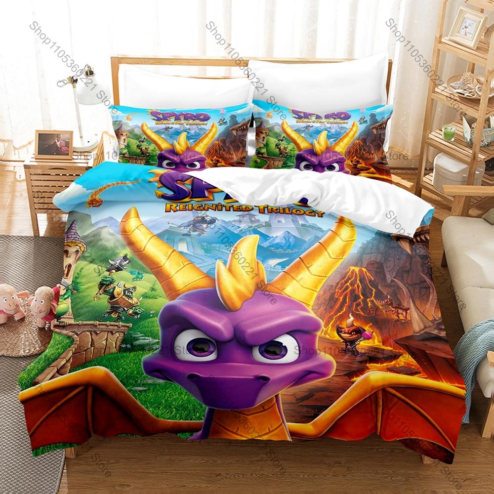 Classic Dragon Game Bedding Set, Duvet Cover & 2 Pillowcases, Iconic Spyro Design Comfortable Home Bedding Supplies