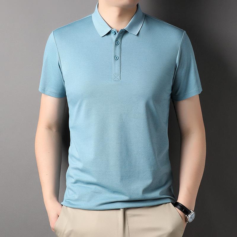 Frühlings- und Sommer-Herren-POLO-Shirts Kurzarm Maulbeerseide Einfarbig T-Shirts für junge und mittelalte Menschen