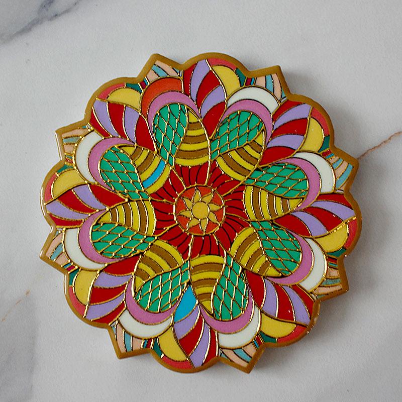Keramische onderzetter met mandala-bloemmotief - Warmte-isolerende en antislip decoratieve mat voor koffie- en eettafels