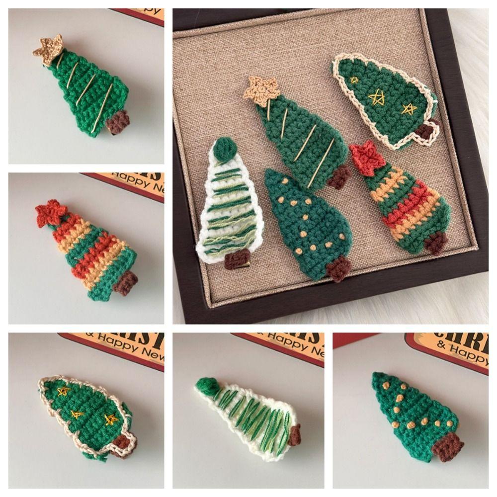 Handmade Knitted Xmas Barrettes Soft Christmas Tree Hairpin Fashion Christmas Hair Clip Christmas