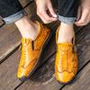 Men Side Zipper Comfy Hand Stitching Split Leather Casual Shoes