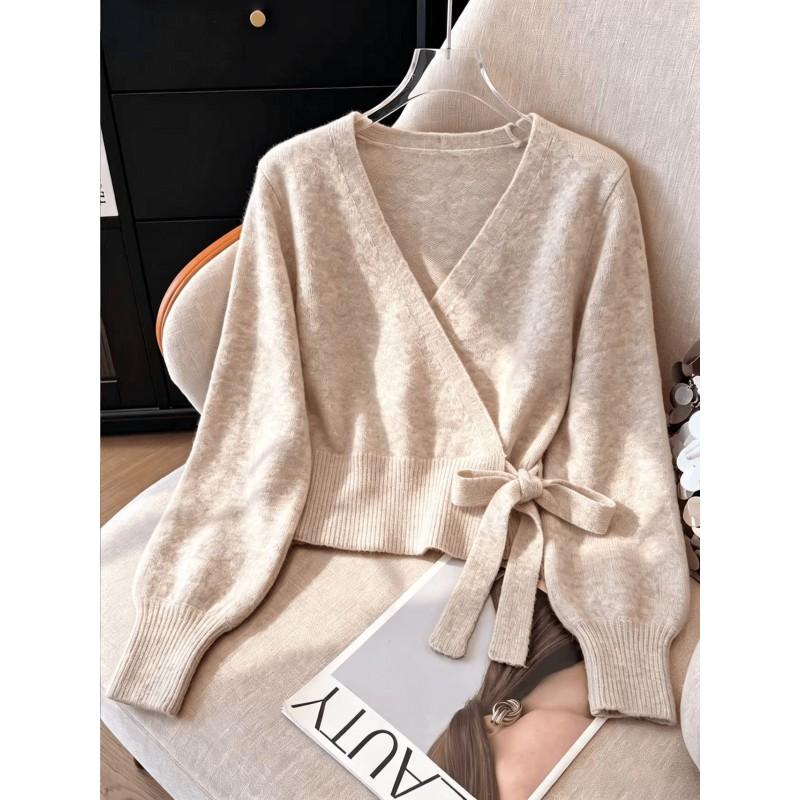Womens V-Neck Knit Cardigan Slim Fit Long Sleeve Solid Color Fashion Casual Top