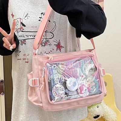 Japanese Transparent Shoulder Canvas Campus Women's Bag Pain Bag Small Food Allowance Crossbody Women's Bag Two-dimensional Make-up Bag