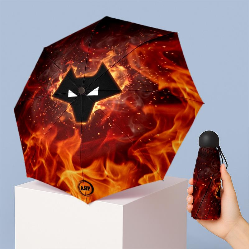 Wolverhampton Wanderers Football Pattern Printed Mini 5 Folds 8 Ribs Compact Umbrella Windproof Waterproof Lightweight Portable Folding
