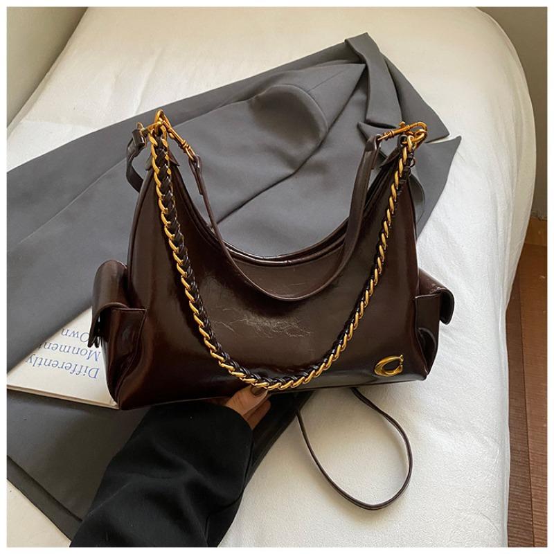 Large-capacity Simple and Fashionable Chain Shoulder Bag with Elastic Waist for Underarm Carrying - Retro Crossbody Commuter Bag