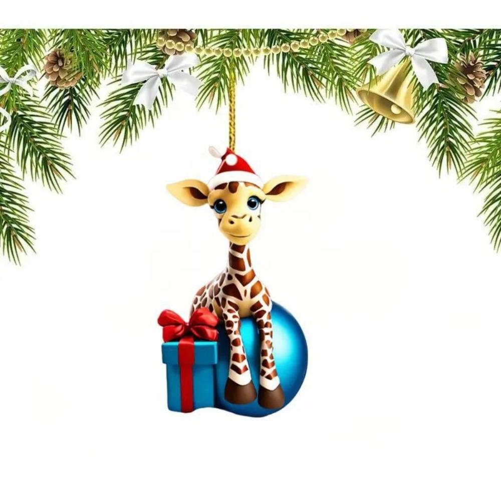 5pcs Creative Christmas Tree Pendant Cartoon Giraffe Pattern Home Decoration Christmas Ornament