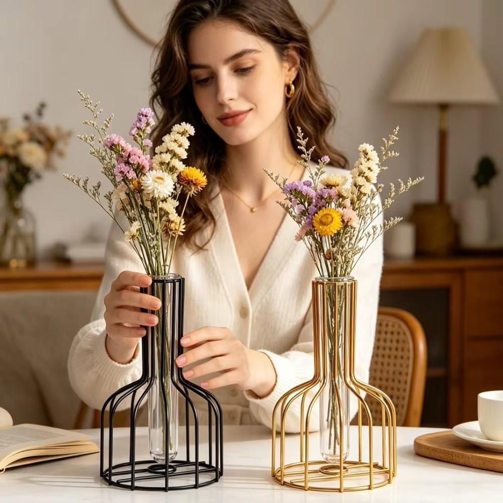 Vase Métallique à Cadre Creux pour Arrangement Floral Vase Hydroponique Décoratif Décor de Bureau