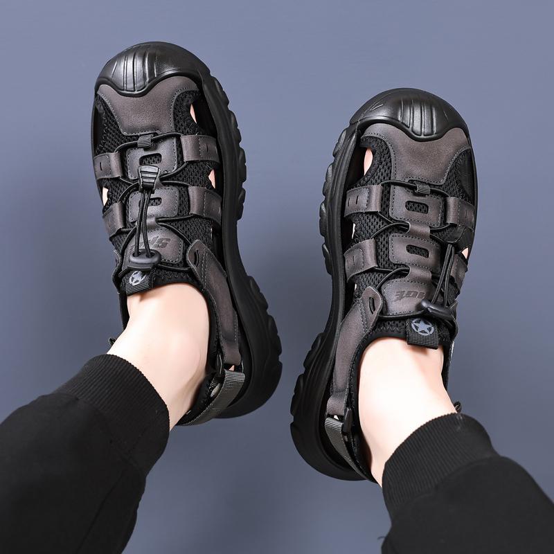 FashionBrand Men Sandals Genuine Leather Men Shoe Cowhide Leather Classic Summer Slides Fashion Outdoor Beach Gladiator Sandals for Men