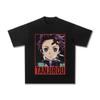 100% Pure Cotton Ghost Extermination Blade Tanujiro Anime T-Shirt Men's and Women's Summer Retro Loose Casual Top Tide